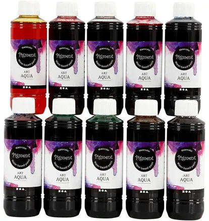 Nestemäinen vesiväri, lajitelma värejä, 250 ml / 10 kpl.