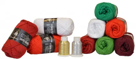 Mayflower Cotton 8/4 Lankapaketti Joulu 6 väriä + 2 Kimalletta - 11 kpl - Mayflower Cotton 8/4 Lankapaketti Joulu 9 väriä + 2 Kimalletta - 11 kpl